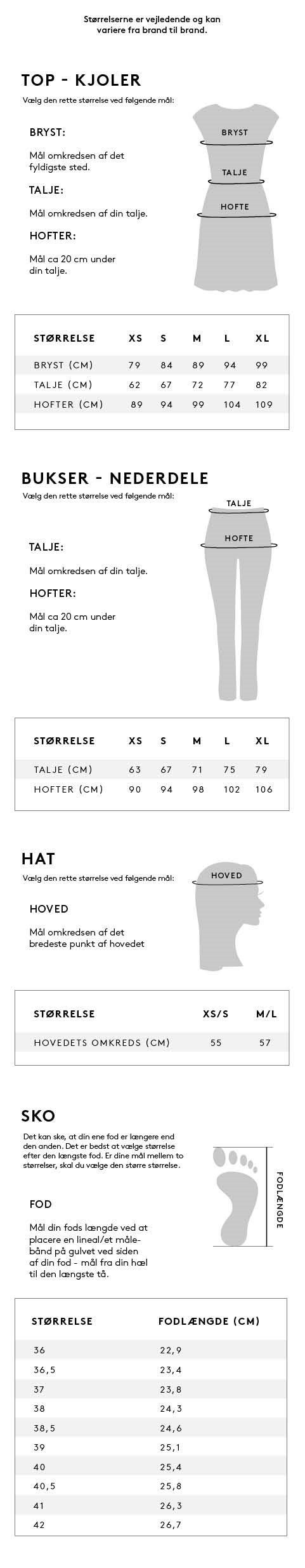 Size guide | MESSAGE webshop | Størrelsesguide
